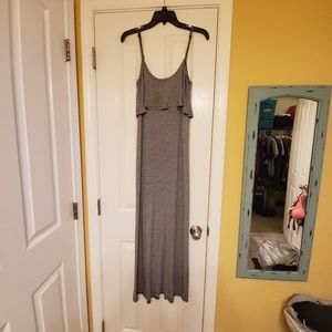 Maxi Dress, Adjustable Straps, Black and White XS